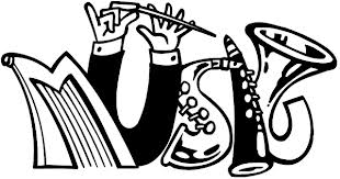 The word MUSIC spelled with instruments decal