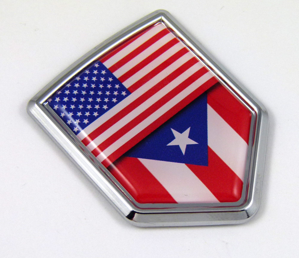 USA Puerto Rico 3D Adhesive Flag Crest Chrome Car Emblem