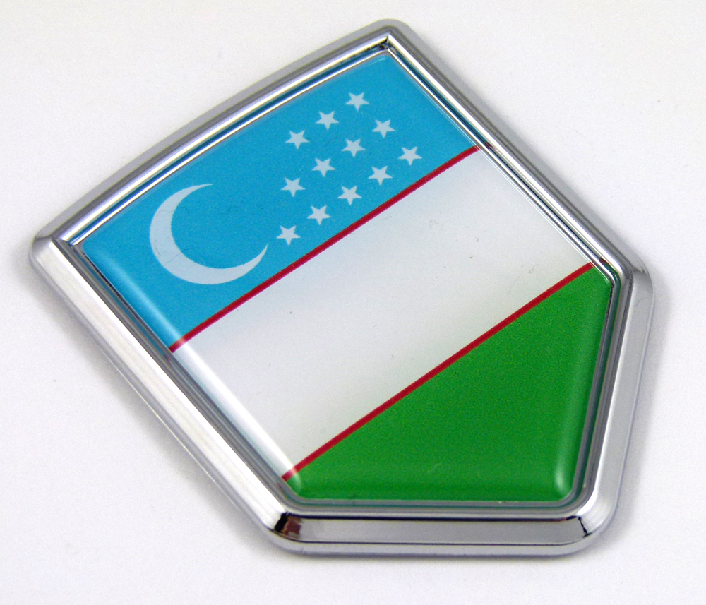 Uzbekistan 3D Adhesive Flag Crest Chrome Car Emblem