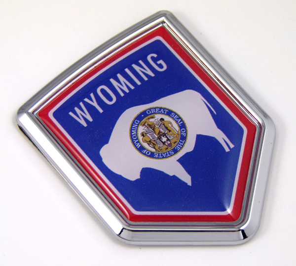 wyoming US state flag domed chrome emblem car badge decal