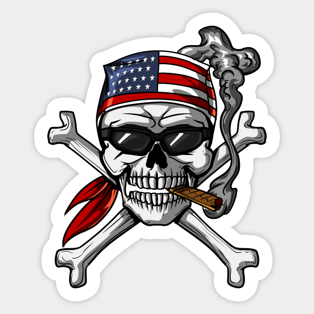 usa skull with blunt and shades sticker
