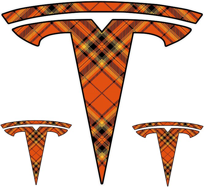 Tesla Motors T Logo ORANGE PLAID STICKER SET