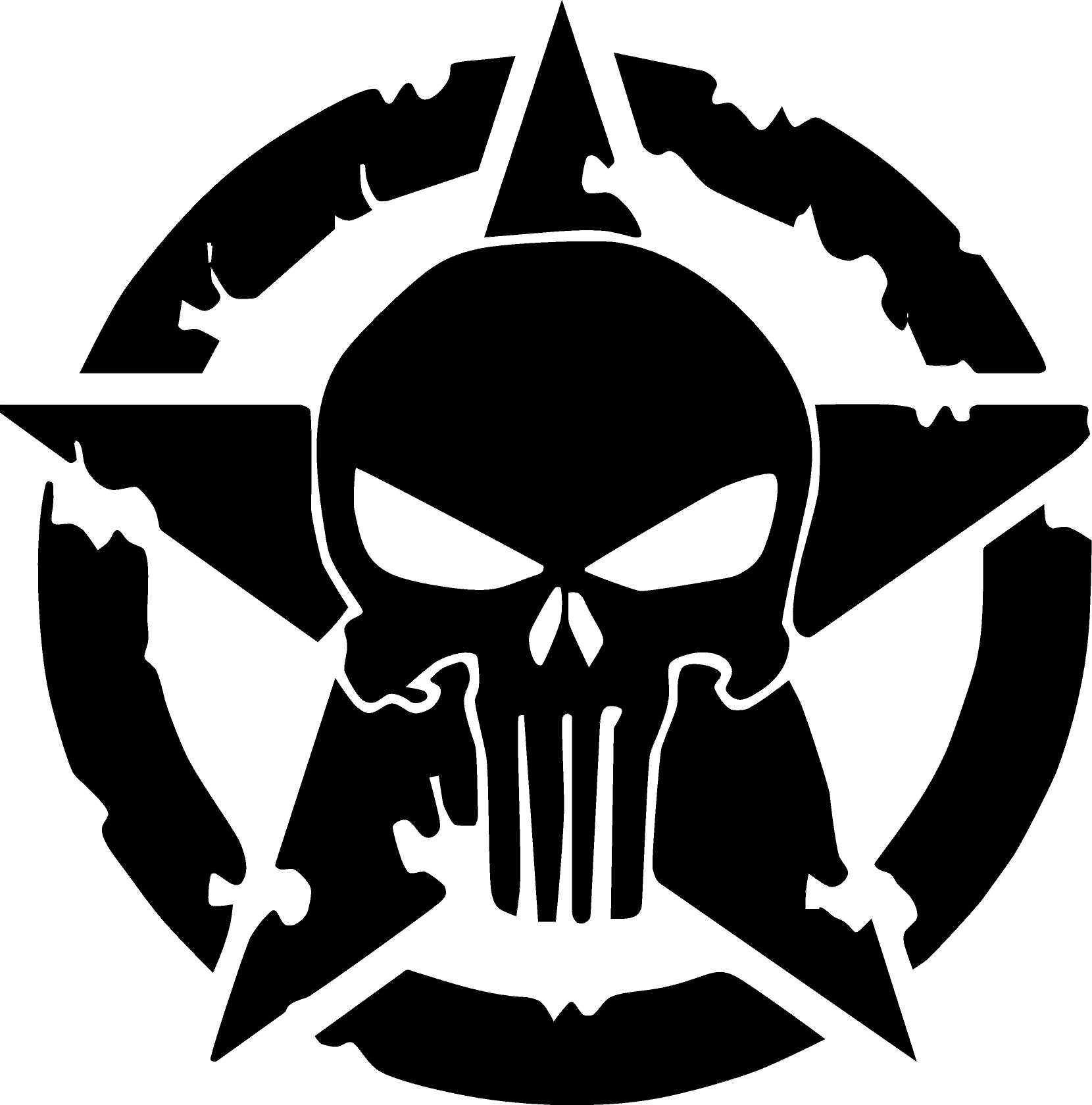 US ARMY STAR WiTH punisher SKULL DECAL weathered