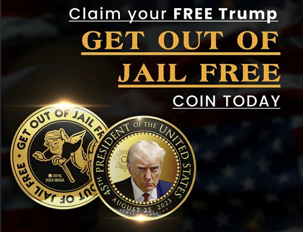 TRUMP GET OF OF JAIL COIN STICKER