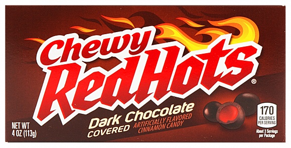 red hots dark-chocolate-covered-chewy-box sticker