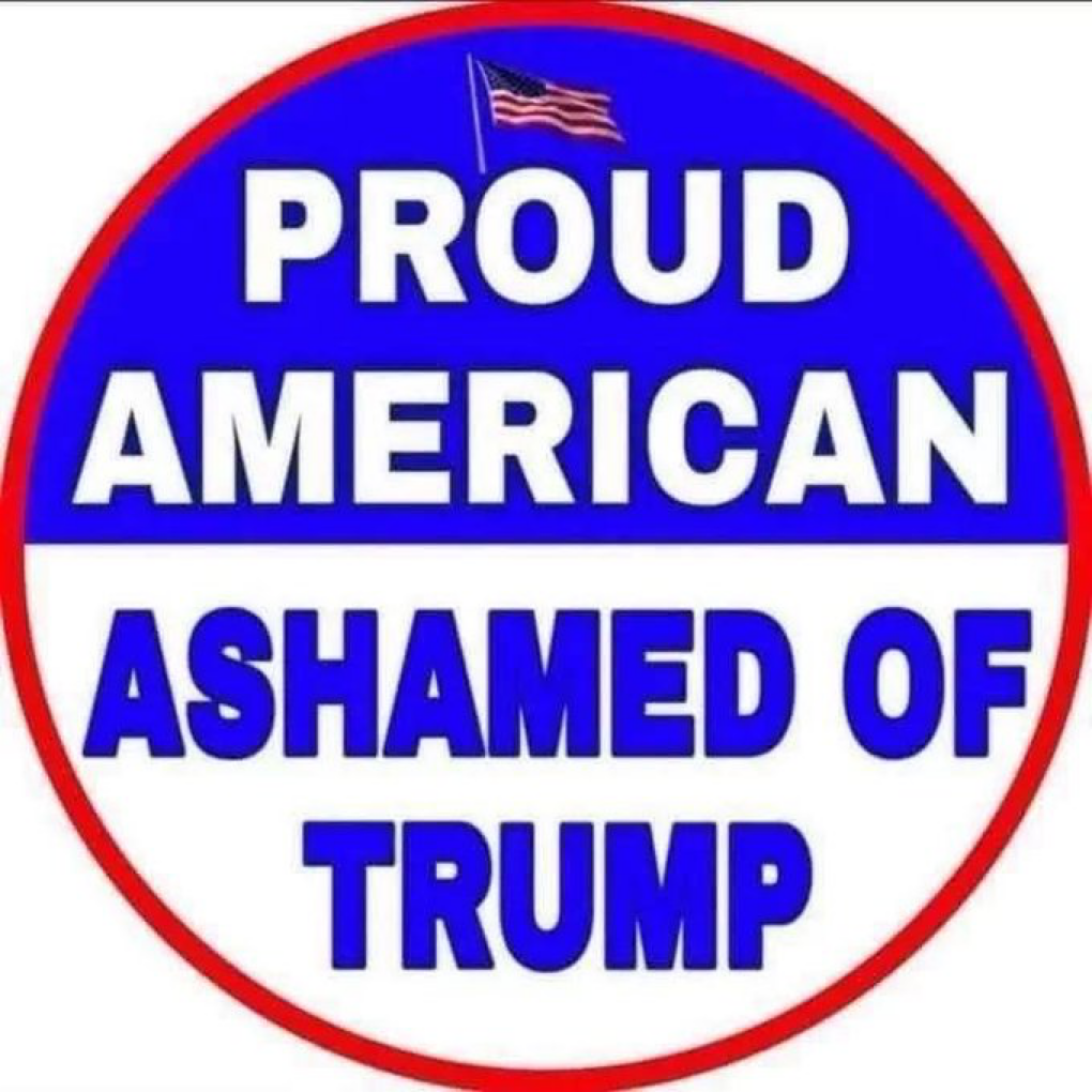 Proud American ASHAMED of trump round political sticker