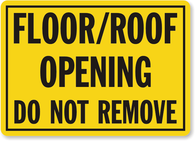 Men Working Above Below Sign