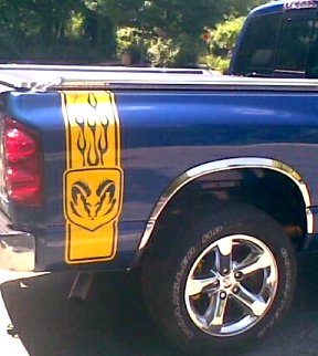 dodge logo with flame vinyl graphic pickup combo kit