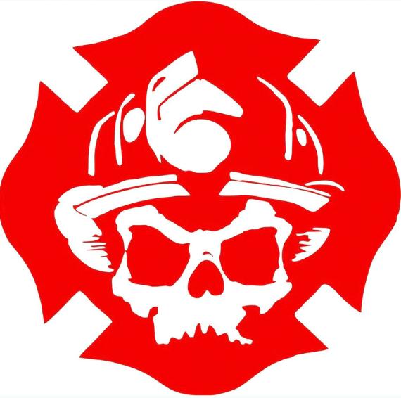 FIREFIGHTER SKULL CROSS RED AND WHITE STICKER